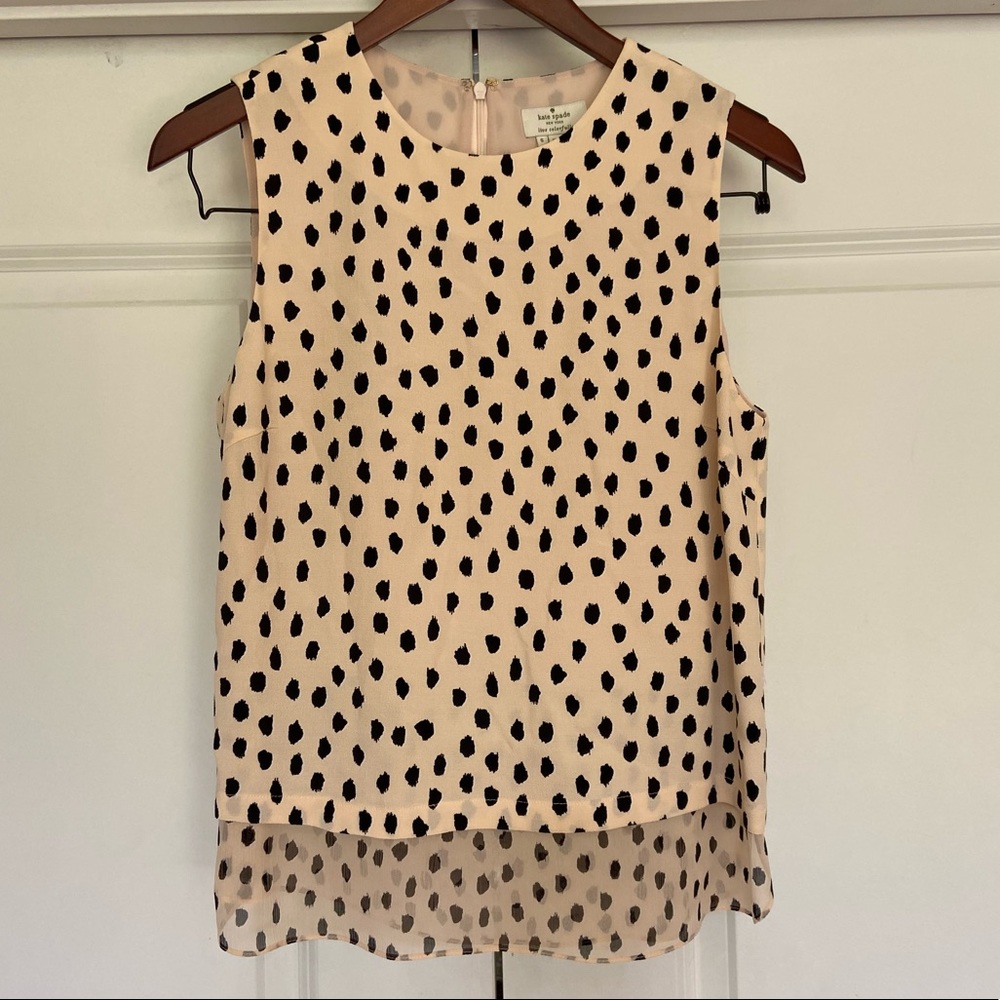 Sz S Kate Spade Polka Dot Sleeveless Blouse Top cream and black office feminine